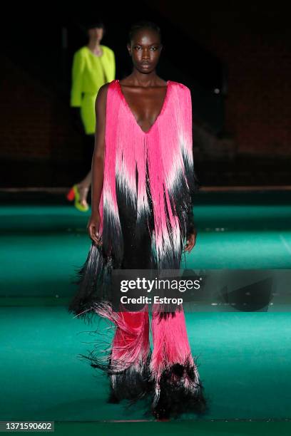 Model walks the runway at the HALPERN show during London Fashion Week February 2022 on February 19, 2022 in London, United Kingdom.