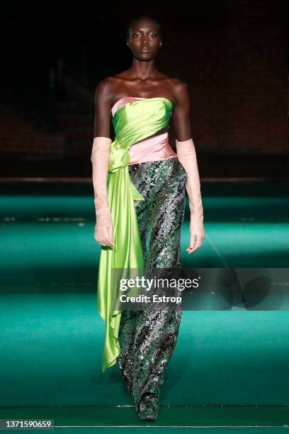 Model walks the runway at the HALPERN show during London Fashion Week February 2022 on February 19, 2022 in London, United Kingdom.