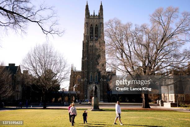 General view of the Duke University Chapel ahead of the game between the Florida State Seminoles and the Duke Blue Devils on February 19, 2022 in...