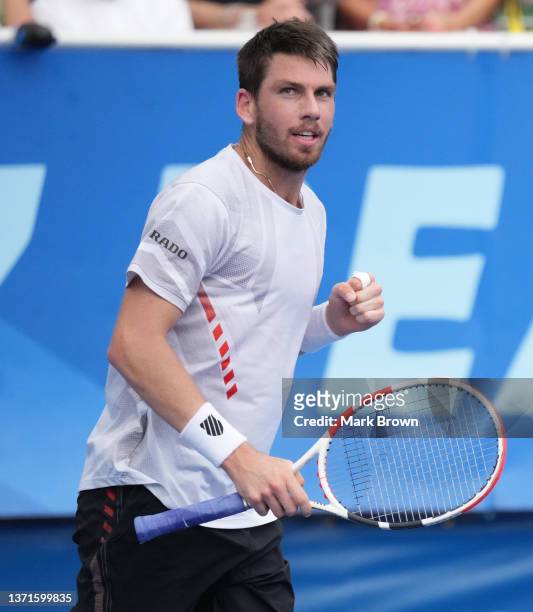 Cameron Norrie of Great Britain reacts after dispatching of Tommy Paul of the United States in two sets during the Semifinals of the Delray Beach...