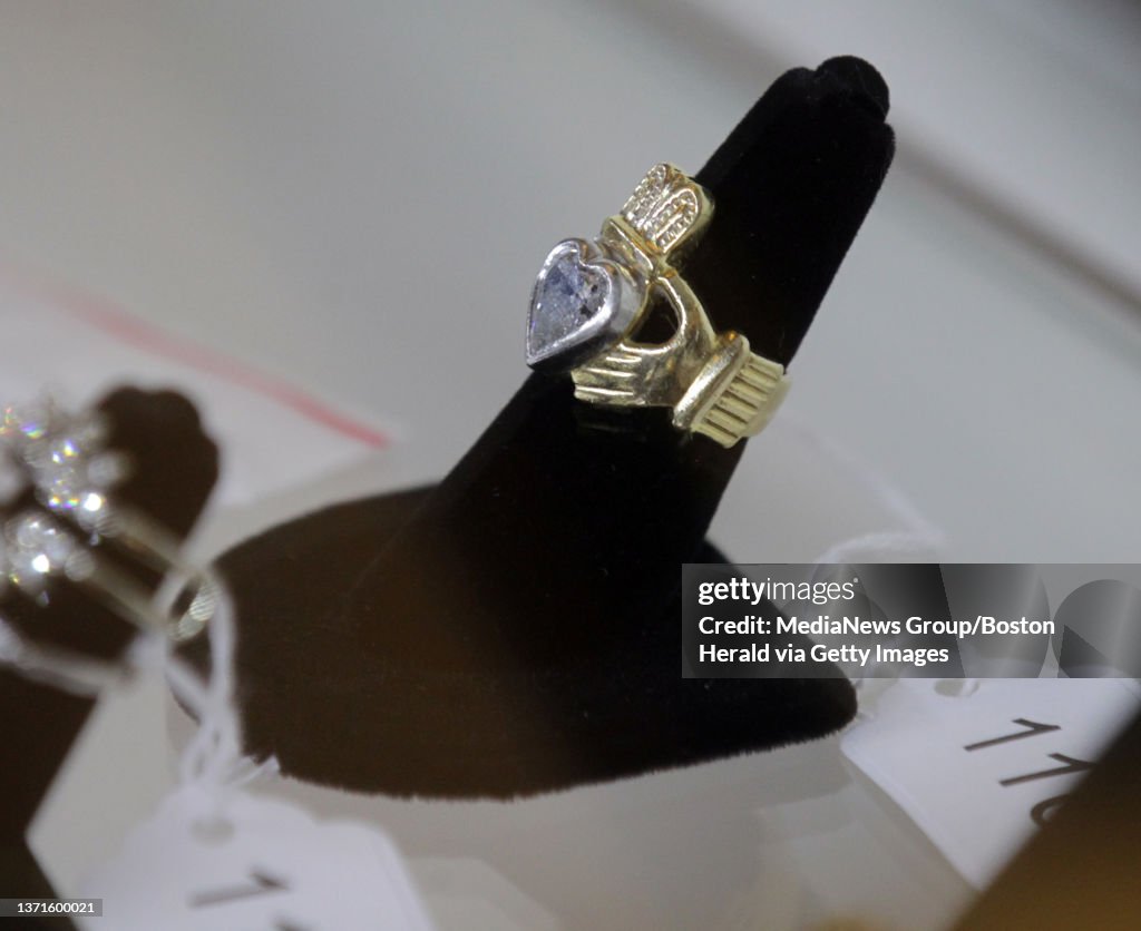 (South Boston, MA 06/25/16) The Claddagh ring purchad by Colm Dunphy for $23,000 during the U.S. Marshals Service auction of James ""Whitey"" Bulger's belongings. Saturday, June 25, 2016. Staff photo by John Wilcox.