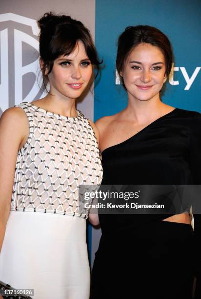 Actresses Felicity Jones and Shailene Woodley arrive at 13th Annual Warner Bros. And InStyle Golden Globe Awards After Party at The Beverly Hilton...