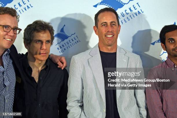 Jerry Seinfeld is seen at the Nantucket Film Festival, June 26,2011with from left, Colin Stanfield, Ben Stiller, Aziz Ansari. Staff photo by Mark...