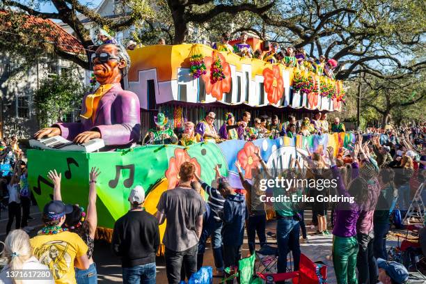 The Professor Longhair float is seen in the 2022 Krewe of Freret parade on February 19, 2022 in New Orleans, Louisiana. 2021 Mardi Gras parades were...