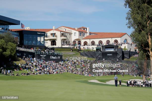 General view of the 18th hole is seen during the third round of The Genesis Invitational at Riviera Country Club on February 19, 2022 in Pacific...