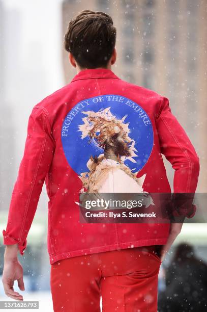 Model walks the runway wearing Devenity with Zhou jewelry during the Flying Solo NYFW February 2022 on February 13, 2022 in New York City.