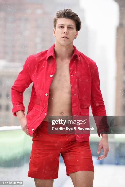 Model walks the runway wearing Devenity with Zhou jewelry during the Flying Solo NYFW February 2022 on February 13, 2022 in New York City.