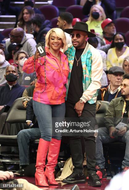 Tiffany Haddish and D-Nice are seen during the Taco Bell Skills Challenge as part of the 2022 All-Star Weekend at Rocket Mortgage Fieldhouse on...