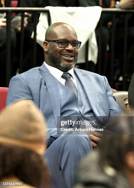 Shaquille O'Neal is seen during the Taco Bell Skills Challenge as part of the 2022 All-Star Weekend at Rocket Mortgage Fieldhouse on February 19,...