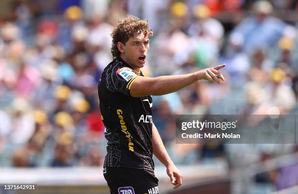 Bayley Kuenzle of the Force watches on during the round one Super Rugby Pacific match between the ACT Brumbies and the Western Force at GIO Stadium...