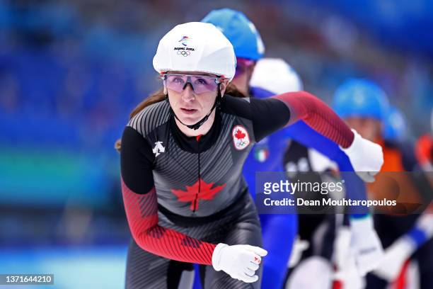 Ivanie Blondin of Team Canada skates during the Women's Mass Start Final on day fifteen of the Beijing 2022 Winter Olympic Games at National Speed...