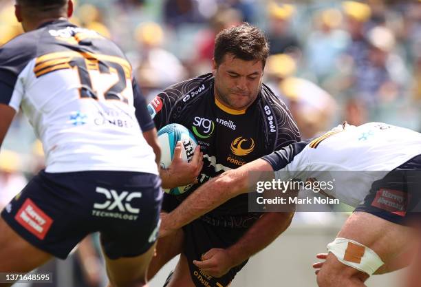 Santiago Medrano of the Force in action during the round one Super Rugby Pacific match between the ACT Brumbies and the Western Force at GIO Stadium...