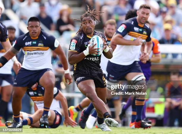 Feleti Kaitu'u of the Force in action during the round one Super Rugby Pacific match between the ACT Brumbies and the Western Force at GIO Stadium on...