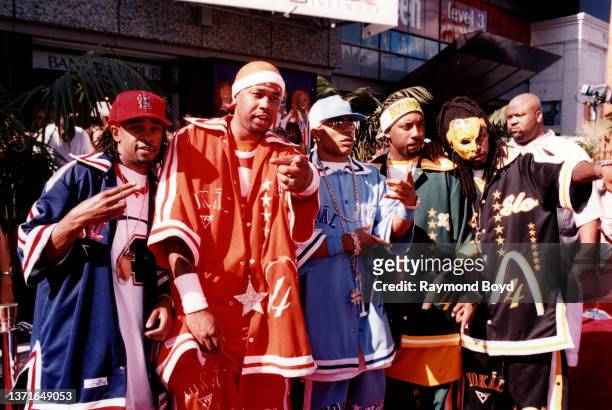 Rappers Murphy Lee , Ali , Nelly , Kyjuan and group mascot Slo Down of The St. Lunatics poses for photos on the red carpet outside the Kodak Theater...