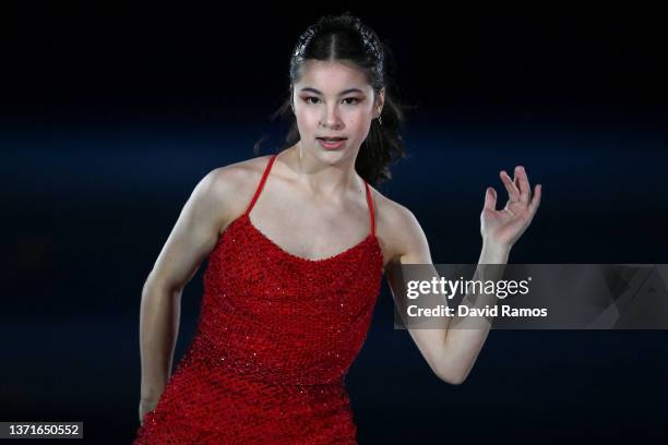 Alysa Liu of Team United States skates during the Figure Skating Gala Exhibition on day sixteen of the Beijing 2022 Winter Olympic Games at Capital...