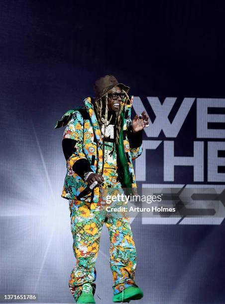 Lil Wayne performs onstage during the 2022 NBA All Star Weekend at Rocket Mortgage Fieldhouse on February 19, 2022 in Cleveland, Ohio. NOTE TO USER:...