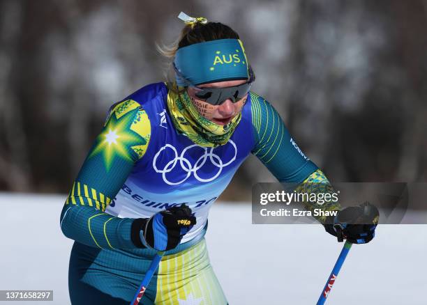 Casey Wright of Team Australia competes during the Women's Cross-Country Skiing 30k Mass Start Free on Day 16 of the Beijing 2022 Winter Olympics at...