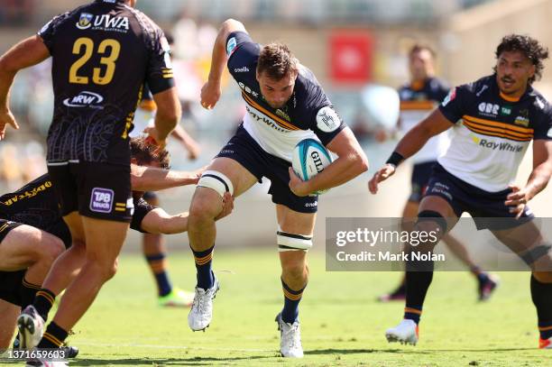 Nick Frost of the Brumbies in action during the round one Super Rugby Pacific match between the ACT Brumbies and the Western Force at GIO Stadium on...