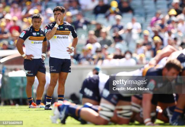 Noah Lolesio of the Brumbies is pictured during the round one Super Rugby Pacific match between the ACT Brumbies and the Western Force at GIO Stadium...