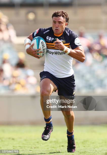 Tom Banks of the Brumbies in action during the round one Super Rugby Pacific match between the ACT Brumbies and the Western Force at GIO Stadium on...