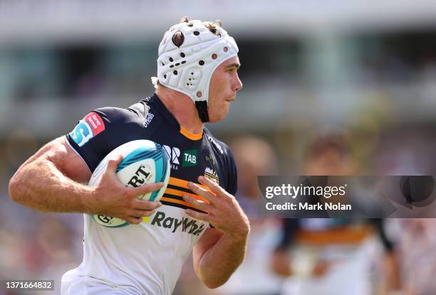 Rory Scott of the Brumbies in action during the round one Super Rugby Pacific match between the ACT Brumbies and the Western Force at GIO Stadium on...