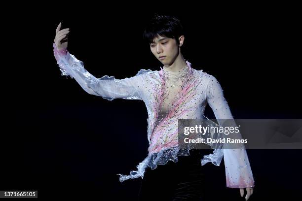 Yuzuru Hanyu of Team Japan skates during the Figure Skating Gala Exhibition on day sixteen of the Beijing 2022 Winter Olympic Games at Capital Indoor...