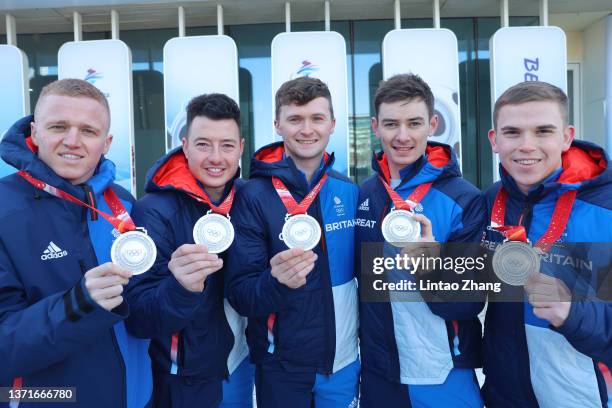 Silver medalists for Men's Curling Bobby Lammie, Hammy McMillan, Grant Hardie and Ross Whyte of Team Great Britain pose for pictures at National...