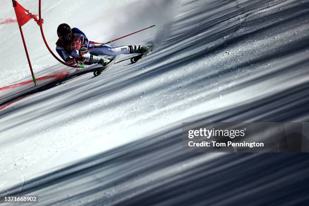Mathieu Faivre of Team France skis during the Mixed Team Parallel 1/4 final on day 16 of the Beijing 2022 Winter Olympic Games at National Alpine Ski...