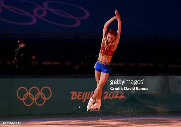 Alexandra Trusova of Team ROC skates following the Figure Skating Gala Exhibition on day sixteen of the Beijing 2022 Winter Olympic Games at Capital...