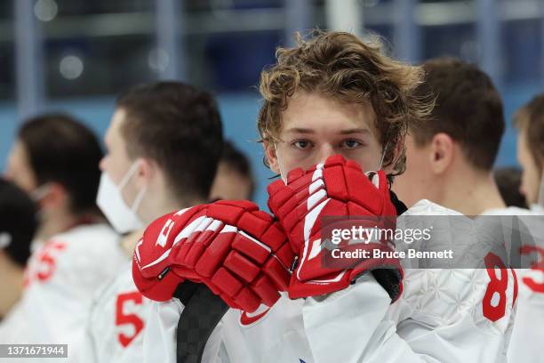 Arseni Gritsyuk of Team ROC reacts after losing to Team Finland during the Men's Ice Hockey Gold Medal match between Team Finland and Team ROC on Day...