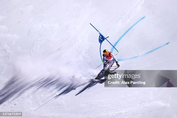 Lena Duerr of Team Germany skis during the Mixed Team Parallel on day 16 of the Beijing 2022 Winter Olympic Games at National Alpine Ski Centre on...
