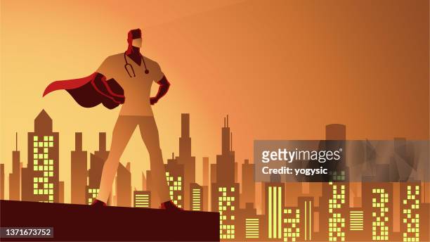 都市�ストックイラストのシルエットでベクトルドクター医療従事者スーパーヒーロー - 背が高い点のイラスト素材／クリップアート素材／マンガ素材／アイコン素材