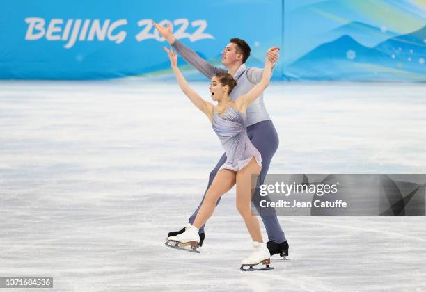 Anastasia Mishina and Aleksandr Galliamov of Team ROC skate during the Pair Skating Free Skating on day fifteen of the Beijing 2022 Winter Olympic...