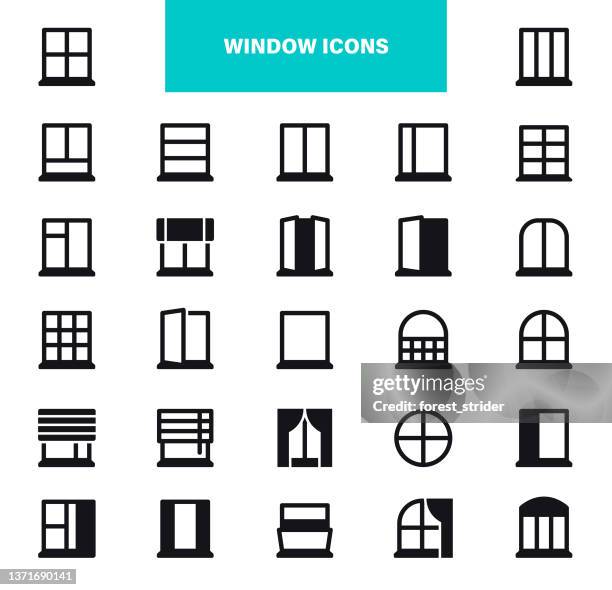 windows black icons - shop window stock illustrations