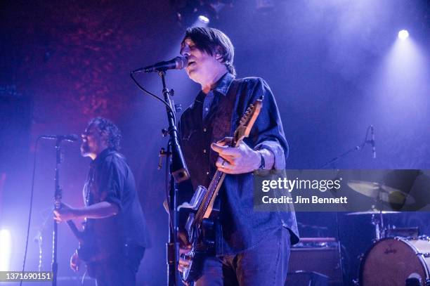 Lead vocalist and guitarist Patterson Hood and lead vocalist and guitarist Mike Cooley of Drive-By Truckers perform live on stage at The Showbox on...