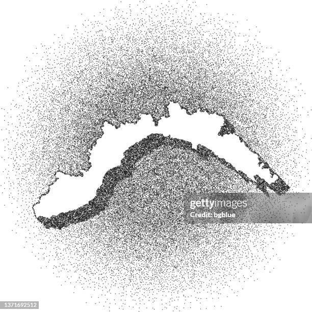 stippled liguria map - stippling art - dotwork - dotted style - genoa stock illustrations