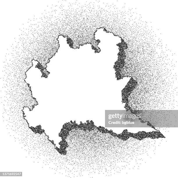 stippled lombardy map - stippling art - dotwork - dotted style - milan map stock illustrations