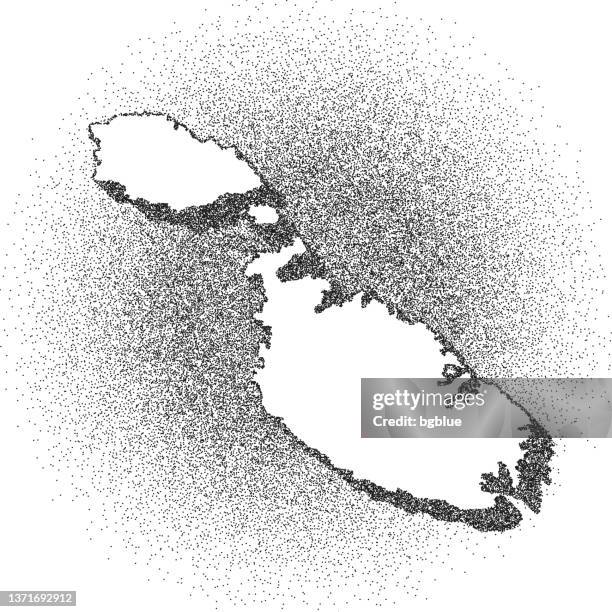 stippled malta map - stippling art - dotwork - dotted style - malta stock illustrations