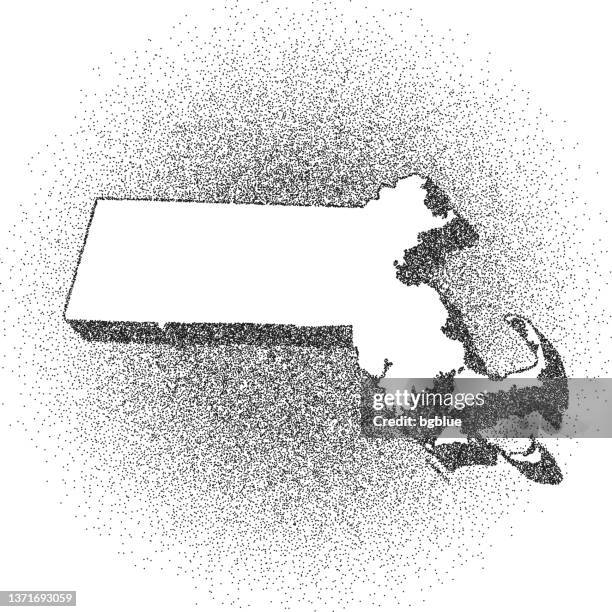stippled massachusetts map - stippling art - dotwork - dotted style - boston map stock illustrations