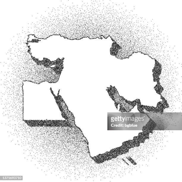 stippled middle east map - stippling art - dotwork - dotted style - turkey middle east stock illustrations