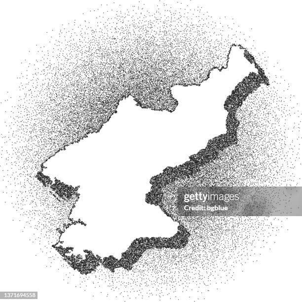 stippled nordkorea karte - stippling art - dotwork - dotted style - north korea stock-grafiken, -clipart, -cartoons und -symbole