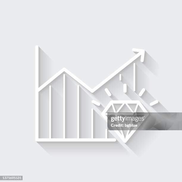 growing graph with diamond. icon with long shadow on blank background - flat design - growing crystals stock illustrations