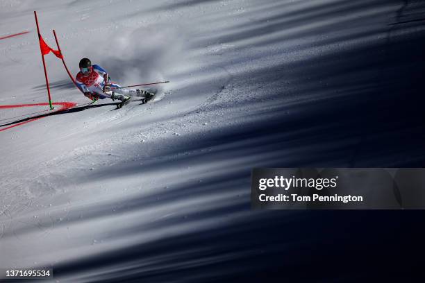 Mathieu Faivre of Team France skis during the Mixed Team Parallel 1/4 final on day 16 of the Beijing 2022 Winter Olympic Games at National Alpine Ski...