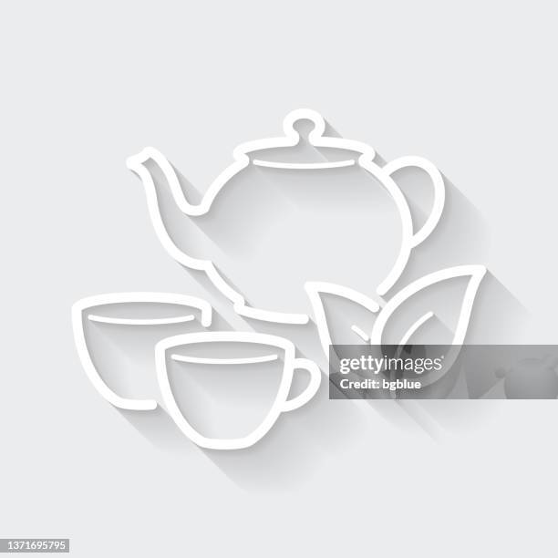 teekanne und tasse. icon mit langem schatten auf leerem hintergrund - flat design - afternoon tea stock-grafiken, -clipart, -cartoons und -symbole