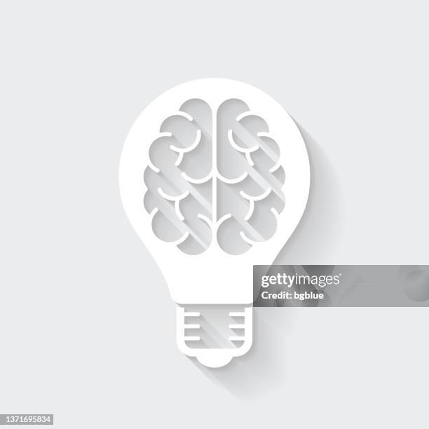 light bulb with brain. icon with long shadow on blank background - flat design - brain logo stock illustrations