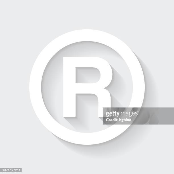 registered trademark. icon with long shadow on blank background - flat design - letter r stock illustrations