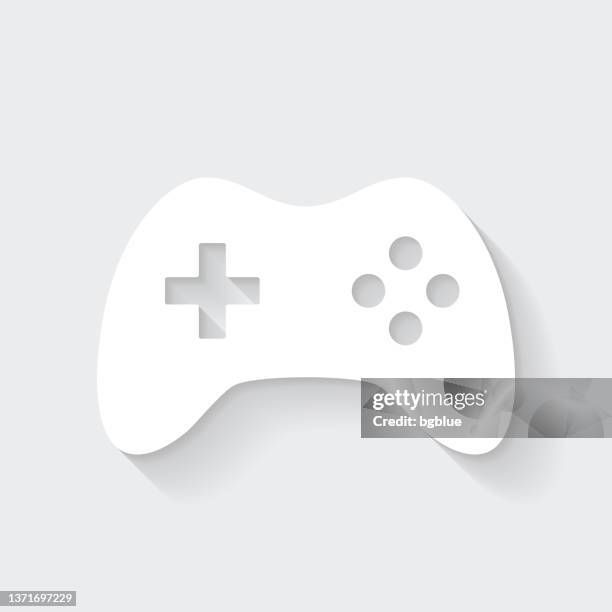 ilustrações, clipart, desenhos animados e ícones de controlador de jogo. ícone com sombra longa em fundo em branco - design plano - controle de video game