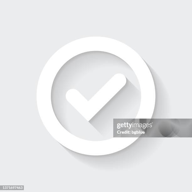 check mark. icon with long shadow on blank background - flat design - cheque stock illustrations