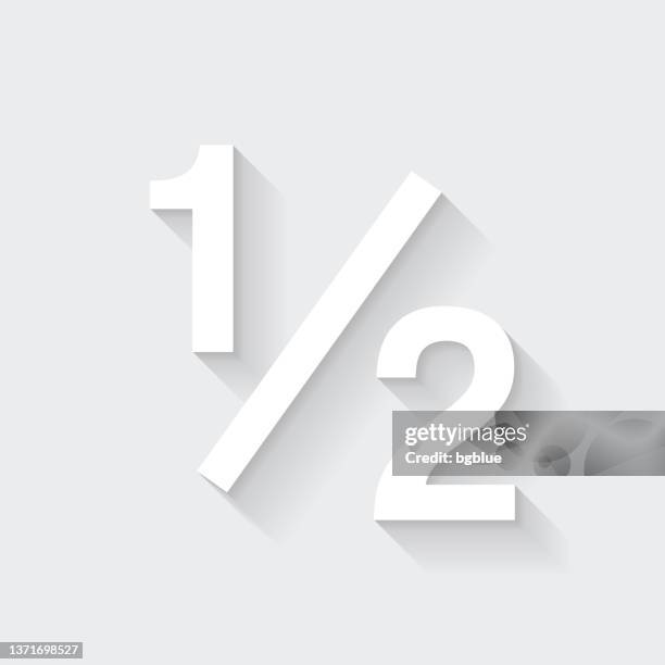 1 out of 2 - one half. icon with long shadow on blank background - flat design - halved stock illustrations