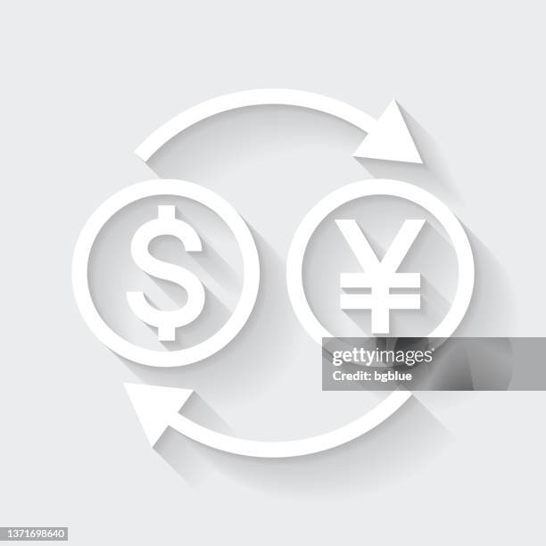 geldwechsel - dollar yen. icon mit langem schatten auf leerem hintergrund - flat design - japanese currency stock-grafiken, -clipart, -cartoons und -symbole